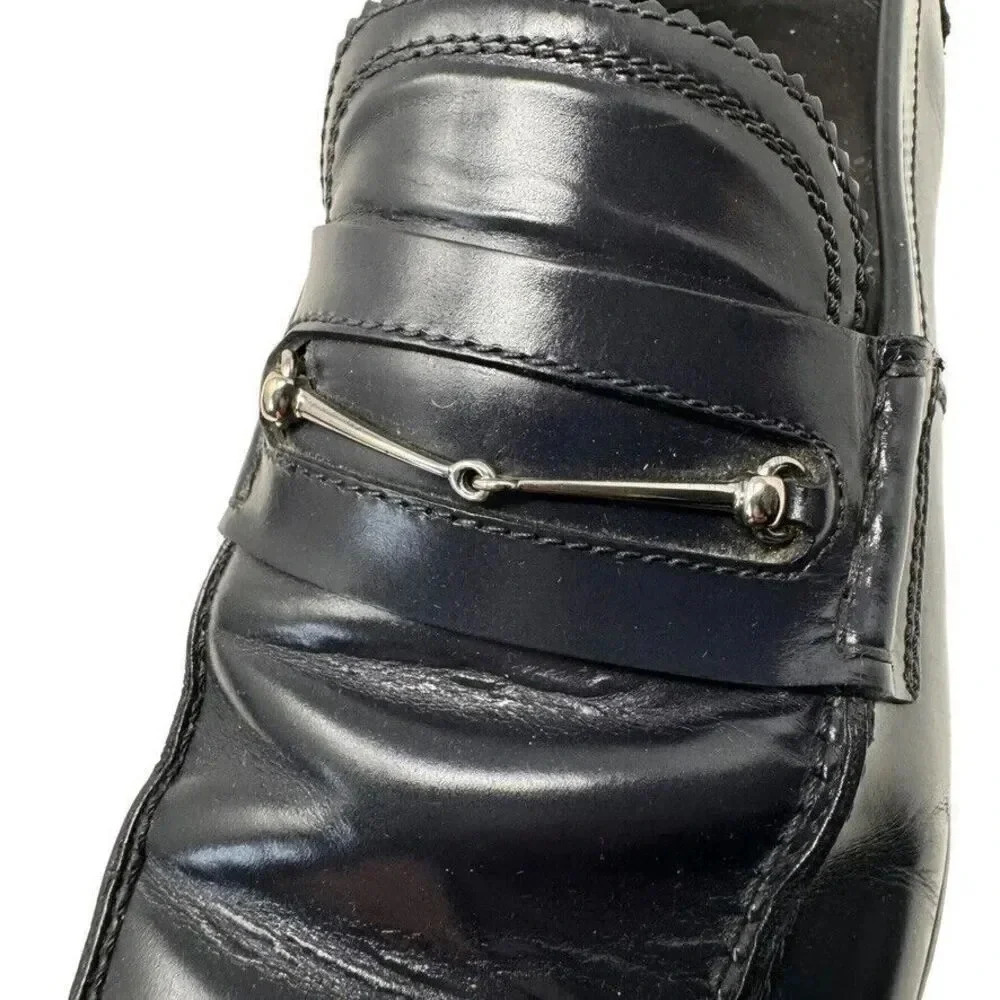 Gucci Mens black smooth leather horsebit loafers shoes size 8.5 - Picture 5 of 14